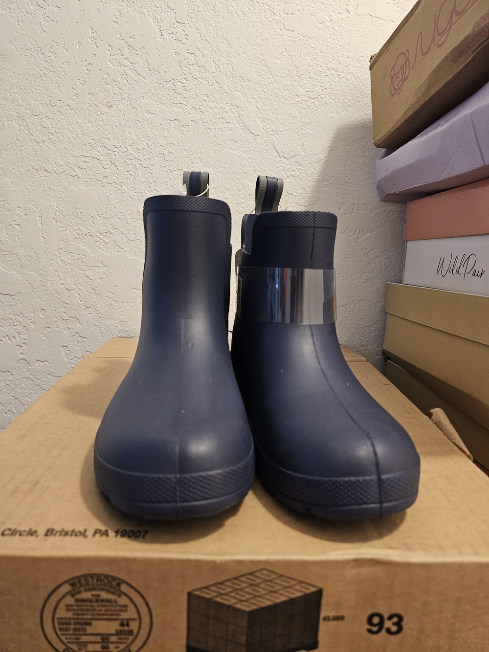 totes Navy Short Women's Rain Boots with Reflective Strap